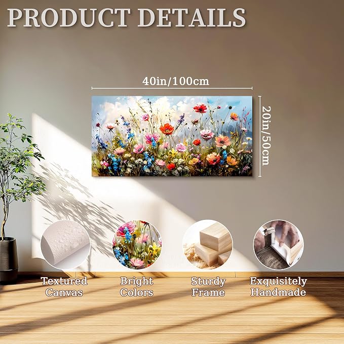 SERIMINO Flower Market Wall Art, Floral Botanical Wall Pictures 20"X40" | Modern Farmhouse Wall Decor, Colorful Floral Canvas Painting, Living Room Bathroom Decor, Ready To Hang, Vibrant Colors
