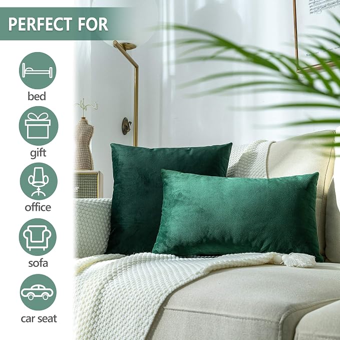 Stellhome Pack of 2 Throw Pillow Covers Rectangle Super Soft Solid Velvet Pillowcase for Bed Couch Sofa Bench, 12 x 20 inch (30 x 50 cm), Olive