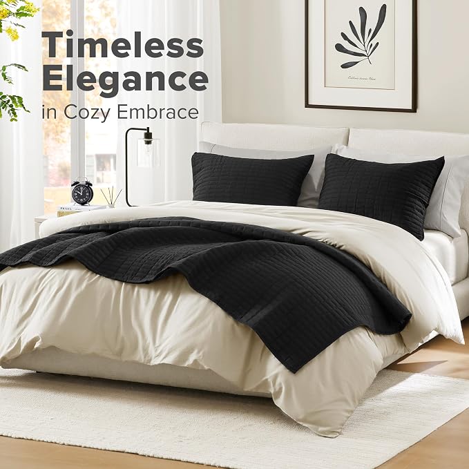Comfort Spaces Kienna King Quilt Bedding Set 3 Piece, 104"x90" Black | Soft Cozy Lightweight Summer Coverlet Cal King, Quilted Bedspreads Extra Layer, Modern Casual Bedroom Decor, OEKO-TEX