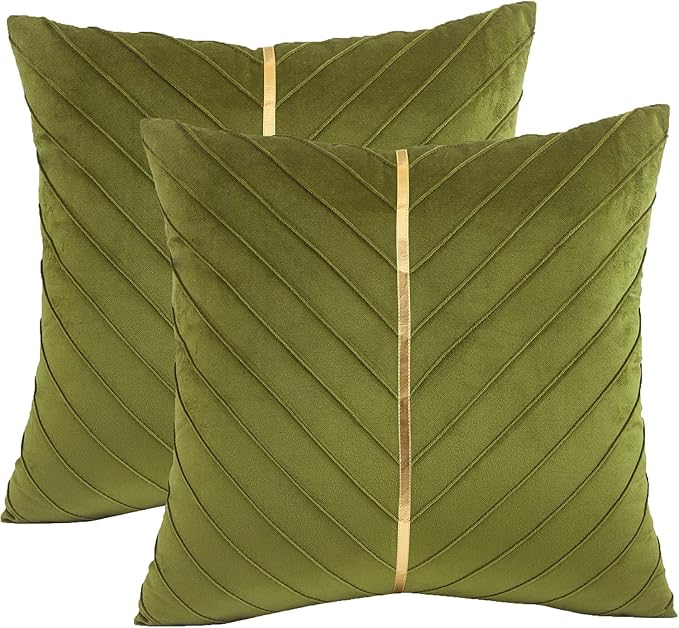Velvet Throw Pillow Covers 16x16 Pack of 2 Gold Decor Olive Green