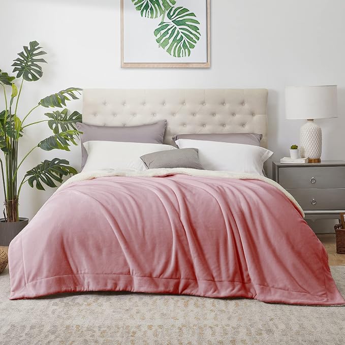 Walensee Sherpa Fleece Blanket (King Size 108”x90” Blush) Plush Throw Fuzzy Super Soft Reversible Microfiber Flannel Blankets for Couch, Bed, Sofa Ultra Luxurious Warm and Cozy for All Seasons