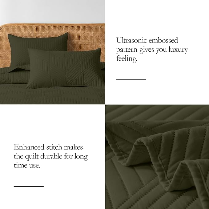 Davulos Twin Quilt Bedding Set,Green Ultrasonic Quilt Set Reversible Microfiber Bedspread,Lightweight Soft Modern Geometric Coverlet Set for All Seasons(1 Quilt,1 Pillow Sham)