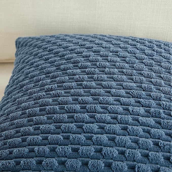 Fancy Homi 2 Packs Dusty Blue Decorative Throw Pillow Covers 24x24 Inch for Couch Bed Sofa, Modern Farmhouse Boho Home Decor, Soft Cute Plush Corduroy Cushion Case 60x60 CM