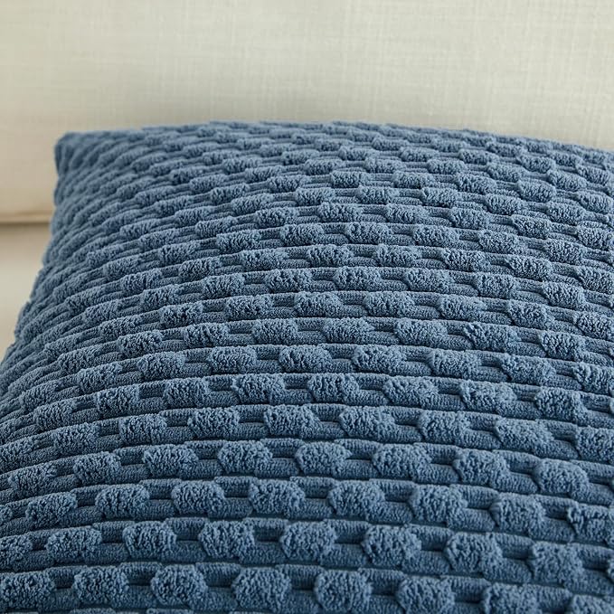 Fancy Homi 2 Packs Dusty Blue Decorative Throw Pillow Covers 26x26 Inch for Couch Bed Sofa, Modern Farmhouse Boho Home Decor, Soft Cute Plush Corduroy Cushion Case 66x66 CM