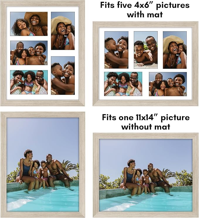 Americanflat 4x6 Collage Picture Frame with Shatter-Resistant Glass - Fits Five 4x6 Photos or Use as One 11x14 Picture Frame - Signature Collection - Collage Frames for Wall Display - Driftwood