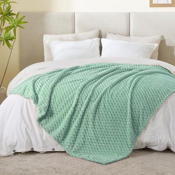 BEDELITE Mint Green Throw Blanket for Couch, Soft Gifts for Women, 50 * 60 | 3D Jacquard Decorative Fleece Blanket, Super Soft Plush Throws, Cute Birthday Gift for Women & Men, Suitable for All Seasons