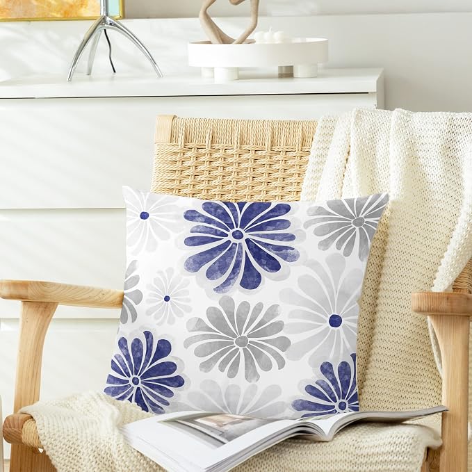 CaliTime Decorative Couch Throw Pillow Covers, 16 X 16 Inches, Navy Blue