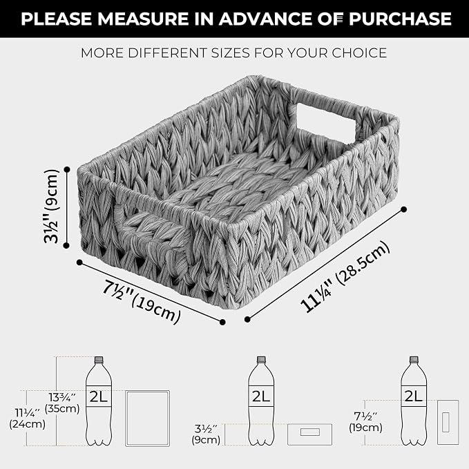 GRANNY SAYS Wicker Baskets for Storage, Waterproof Gray Baskets, 2-Pack | Grey Baskets, Plastic Baskets for Organizing, Plastic Storage Baskets moisture resistant,Wicker Baskets with Handles,Odorless