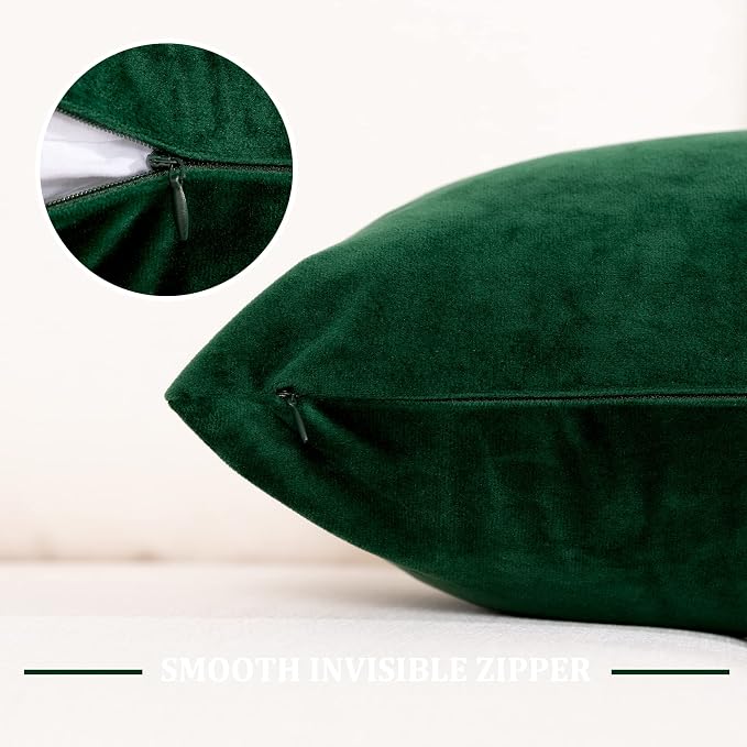 Stellhome Pack of 2 Velvet Pillow Covers Square Decorative Cushion Covers for Bed Couch Sofa Bench, 24 x 24 inch (60 x 60 cm), Dark Green