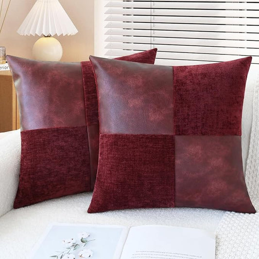 CaliTime Decorative Couch Throw Pillow Covers 18 X 18 Inches Burgundy Red