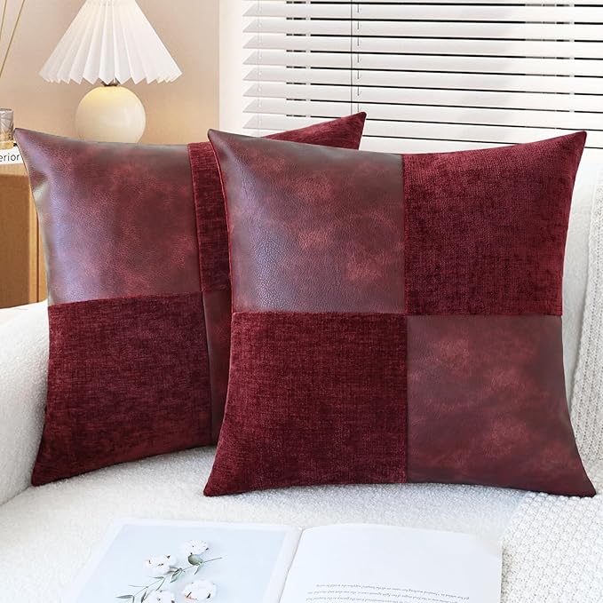 CaliTime Decorative Couch Throw Pillow Covers 16 X 16 Inches Burgundy Red