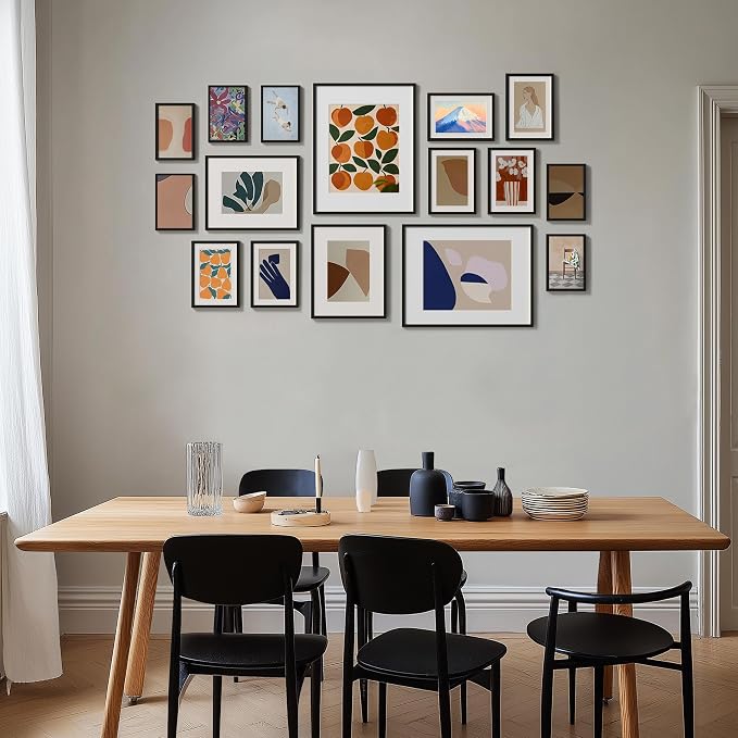 eletecpro Aluminum Gallery Wall Frame Set of 16 with Glass Cover, Black | Including 2Pcs 11x14, 2Pcs 8x10, 6Pcs 5x7, 6Pcs 4x6 Photo Frames, Multiple Sizes Picture Frames Collage Wall Decor, Tabletop