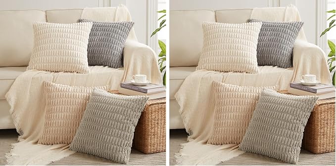 Fancy Homi 8 Packs Decorative Throw Pillow Covers for Living Room Couch Bed, Modern Farmhouse Boho Home Décor Accent Cushion Case, 18" x 18", Neutral