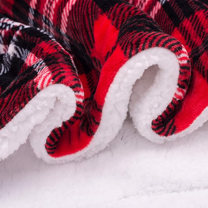 SOCHOW Sherpa Plaid Fleece Throw Blanket, 50 x 60 inches, Red/Grey | Double-Sided Super Soft Luxurious Bedding Blanket