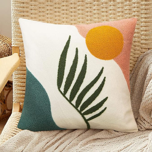 Merrycolor Boho Pillow Covers 18 X 18 Textured Mid Century Modern Throw Pillows Covers Abstract Leaf Floral Pillow Cover Boho Decorative Pillows for Couch Bed Sofa