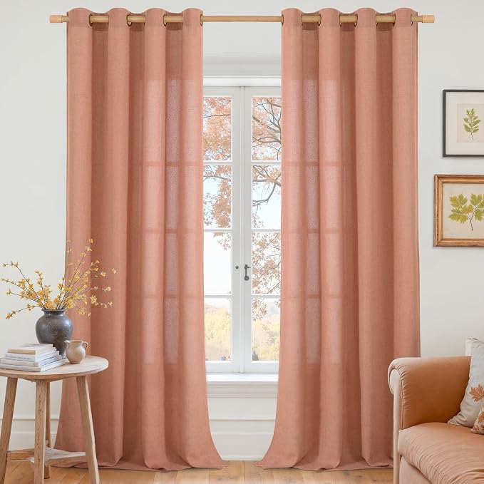 YoungsTex Terracotta Linen Curtains 102 Inch Length for Living Room, Burnt Orange Semi Sheer Drapes Bronze Grommet Extra Long Light Filtering Privacy for Bedroom, 52 x 102 Inch, 2 Panels