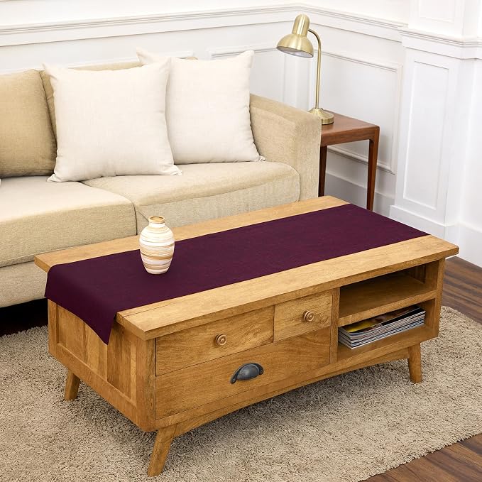 Solino Home 100% Pure Linen Table Runner Burgundy Woven, Athena 14 x 48 in | dresses up dining tables for everyday meals, European flax fibres, machine washable, Chambray Burgundy, OEKO-TEX Certified