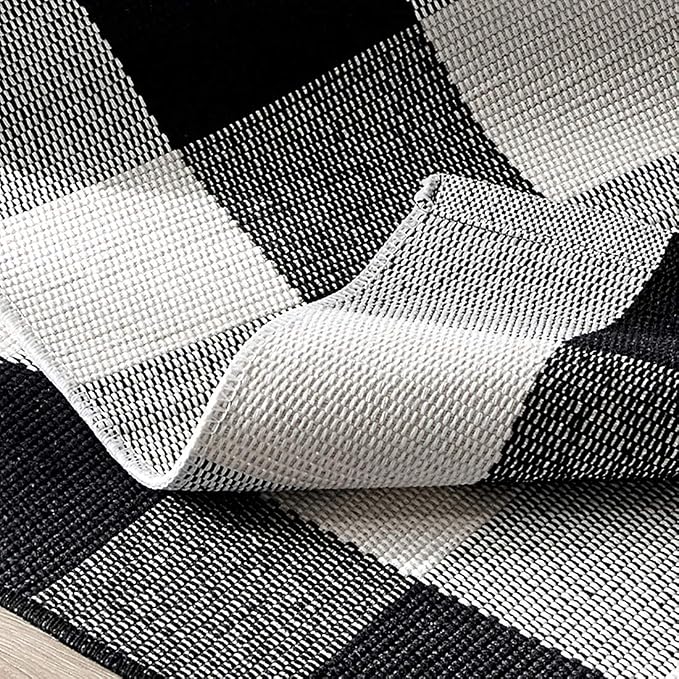 LEVINIS Black and White Doormat Farmhouse- Durable and Washable Cotton Farmhouse Layered Doormats Outdoor Buffalo Plaid Rugs for Porch/Kitchen/Entry Way/Laundry Room/Bathroom 51.2''x23.6''