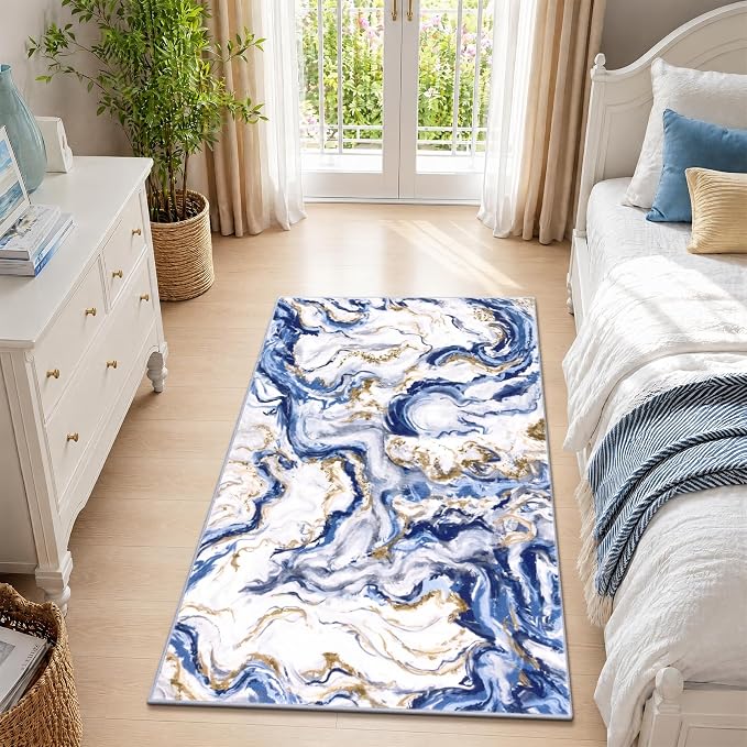 Yamaziot 3x5 Washable Modern Abstract Area Rug Non-Slip Entryway Rug | Stain Resistant Kitchen Rug with Rubber Backing, Low Pile, Ultra Soft Carpet Runner for Bedroom, Laundry, Entrance,Blue