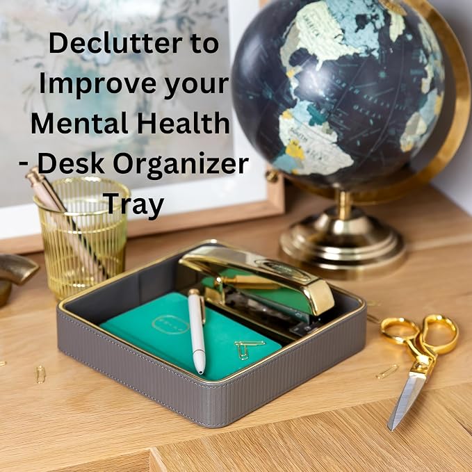 Gray Nightstand Bedside Organizer Tray|Key Bowl for Entryway Table| Bowl for Keys and Wallet Catch All|Small Leather Valet Tray Desk Organizer|EDC Trinket Catchall Key Holder Bowl|Key Basket or Dish
