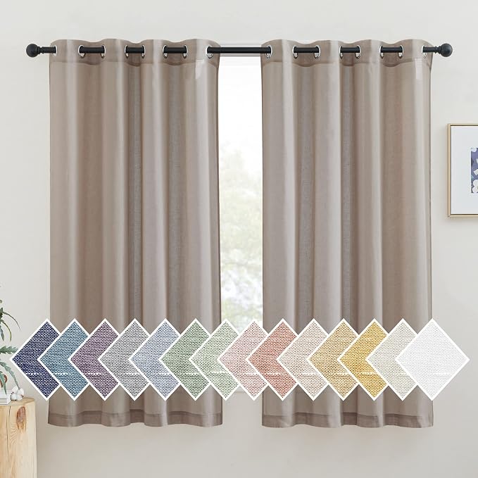 NICETOWN Linen Burlap Curtains Semi Sheer for Bedroom, Grommet Top Linen Blend Semitransparent Privacy Window Drapes Light Filtering Curtains for Living Room, 52" W x 63" L, Set of 2