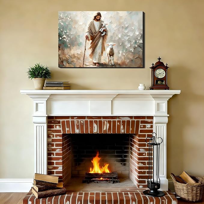 RIBNTAK Jesus and Sheep Christian Wall Art 12x18, Cozy Religion Canvas Prints Picture Posters for Bedroom Wall Decor Artwork Painting for Living Room,Bathroom, Office Classic Home Decor