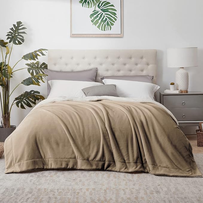 Walensee Sherpa Fleece Blanket (King Size 108”x90” Camel) Plush Throw Fuzzy Super Soft Reversible Microfiber Flannel Blankets for Couch, Bed, Sofa Ultra Luxurious Warm and Cozy for All Seasons