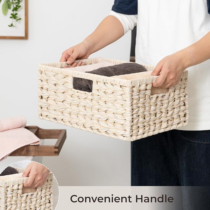 GRANNY SAYS Wicker Storage Baskets for Shelves, Waterproof Basket, 1-Pack | Plastic Wicker Baskets for Organizing, Woven Baskets for Shelves, Decorative Woven Basket for Storage, Entryway, Butter Milk
