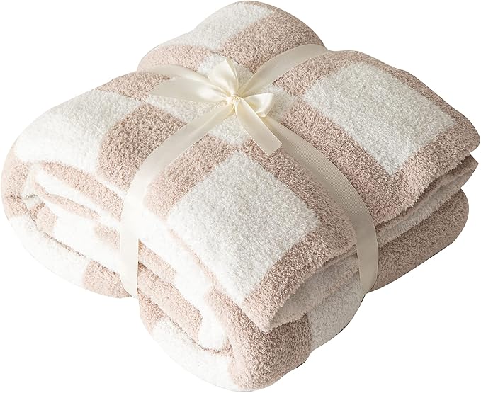 Ultra Soft Cozy Buffalo Checkerboard Grid Fluffy Microfiber Knitted Throw Blanket Lightweight Fleece Checkered Blanket for Sofa Couch Bed Travel Cream 30"X40"¡­