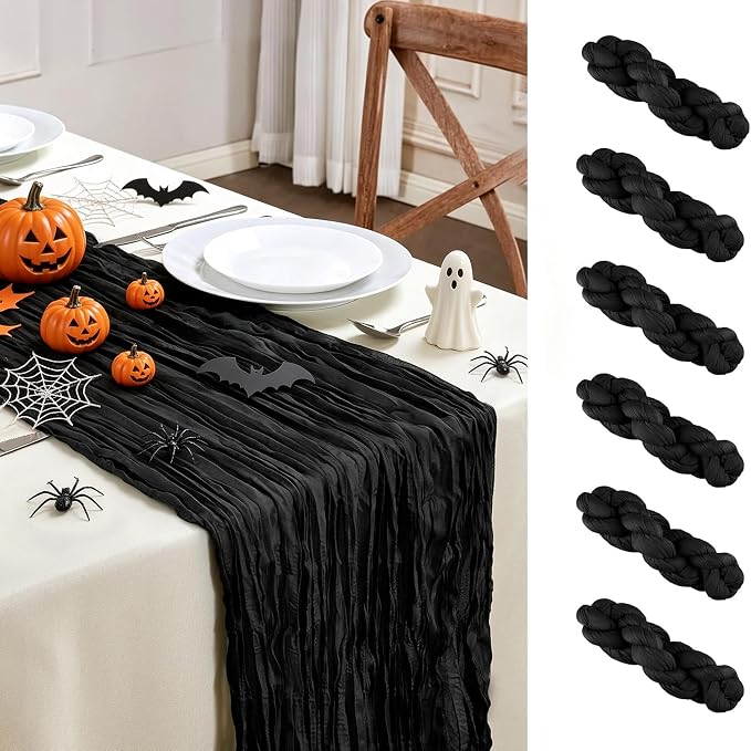 AGIRL 6 Pack Black Cheesecloth Table Runner 10FT Boho Gauze Home Decor | Rustic cheese cloths Sheer Gauze for Wedding Bridal Baby Shower Birthday Party Table Decor Halloween Thanksgiving Christmas