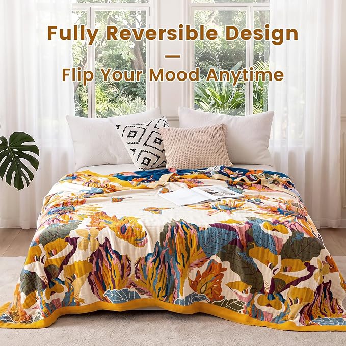 MSGKV Boho Throw Blanket 108"x90" King Cotton Blanket for Bed & Living Room | King Size Cotton Throw, Summer Breathable, Living Room Decor, Lightweight Comfort, Home Decorative Quilt, Machine Washable