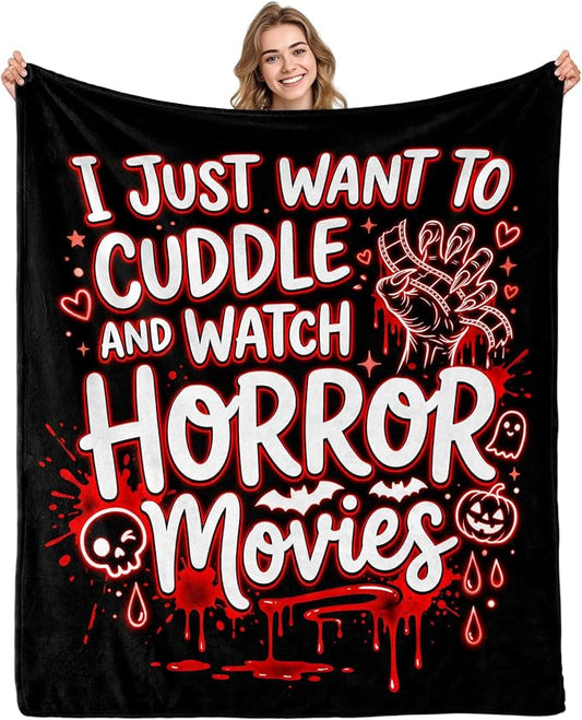 Aimego Horror Movies Blanket, Spooky Gifts for Scary Lovers, 50"x60" | Ultra-Soft Flannel Fleece Throw, All Seasons Cozy Leightweight Blanket for Sofa Bed Chair, Birthday Back to school Present
