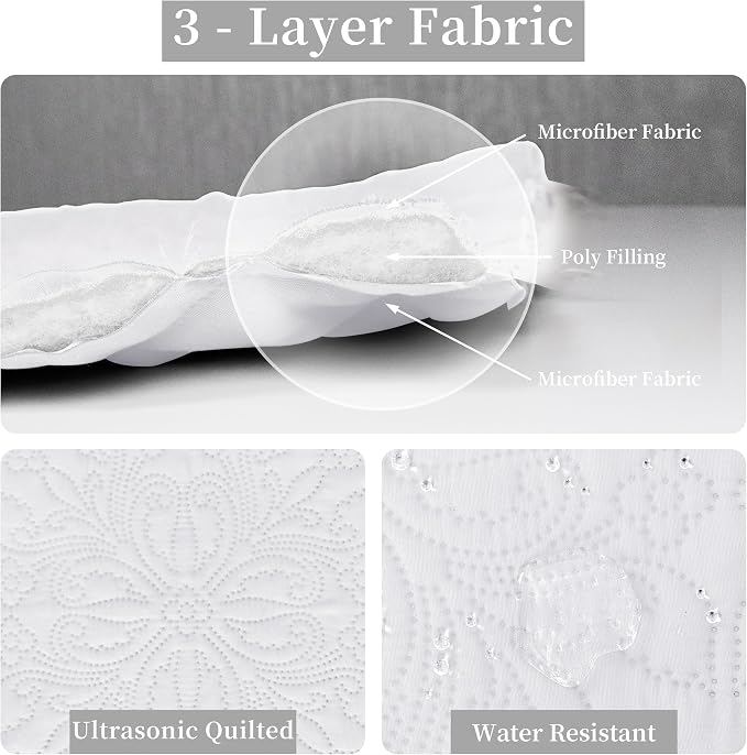 Easy-Going Reversible Quilt Set Full/Queen, Bedspread with 2 Shams | Damask-White/White, Lightweight Bed Comforter, 1 Quilt + 2 Pillow Shams, All-Season Coverlets for Bedroom