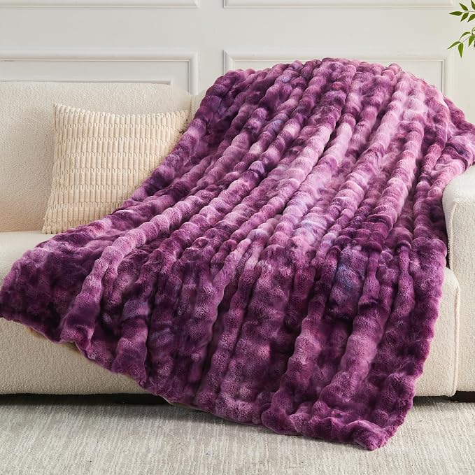 NEWCOSPLAY Faux Fur Bubble Throw Blanket for Couch, Tie-Dye Purple, 50"x60" | Fluffy Soft Thick Warm Bubble Blanket for Couch Sofa Bed 700GSM, Plush Cozy Luxury Decorative Throw, Gift for Women Men