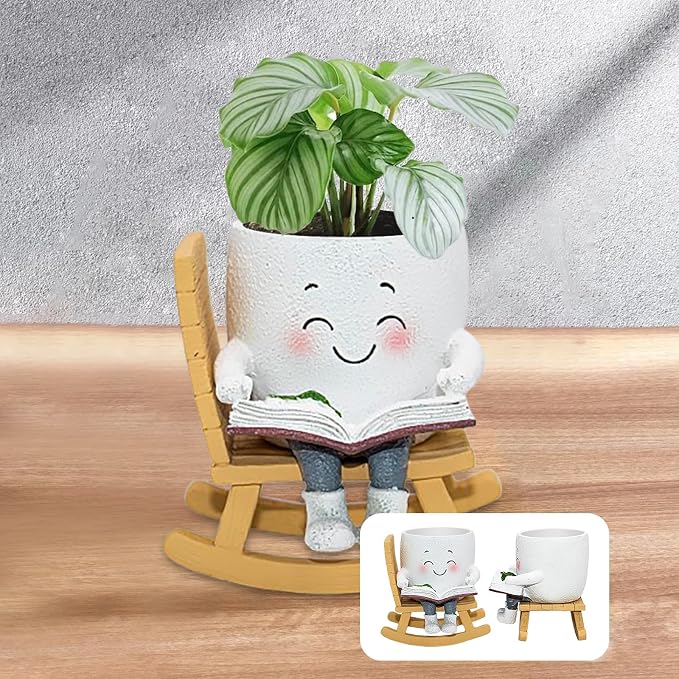 Smily Face Rocking Chair Read Book Planter Pots for Indoor Outdoor