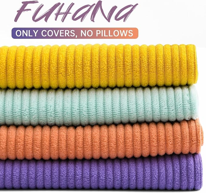 Pack of 4 Throw Pillow Covers Corduroy 18x18 Inch,Macaron | Decorative Velvet Couch,Summer Cases Square,Farmhouse Boho Cushion Covers for Sofa Bed Living Room Home Decor & Office