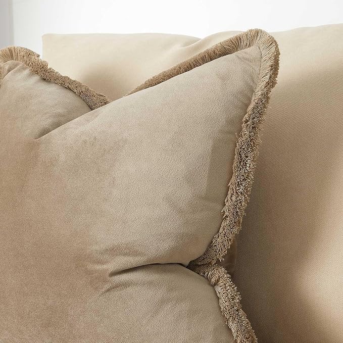 JUSPURBET Stone Velvet Throw Pillow Covers 26x26 Inch Set of 2 with Soft Tassel Fringe Luxury Boho Pillowcase for Sofa Couch Bed Home Decor Machine Washable