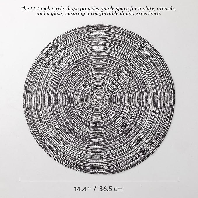 BARoyal Round Placemats Set of 4 Woven Placemats Washable Braided Table Mats for Dining Table Heat Resistant Non-Slip Circle Place Mats(Mixed Gray)