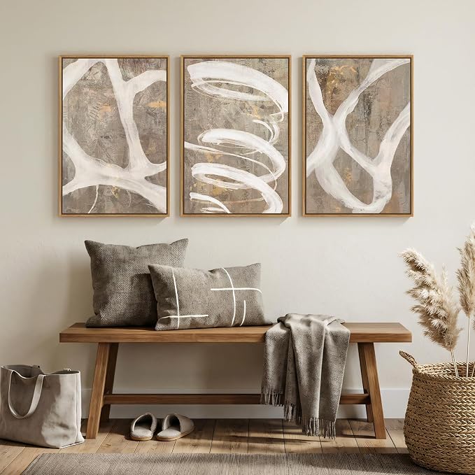 Framed Neutral Beige Abstract Wall Art for Bedroom, 3 Piece Set, 16x24 In | Beige white taupe pictures, Canvas prints, Minimalist paintings, Artwork for walls, Wall decor for dining room living room