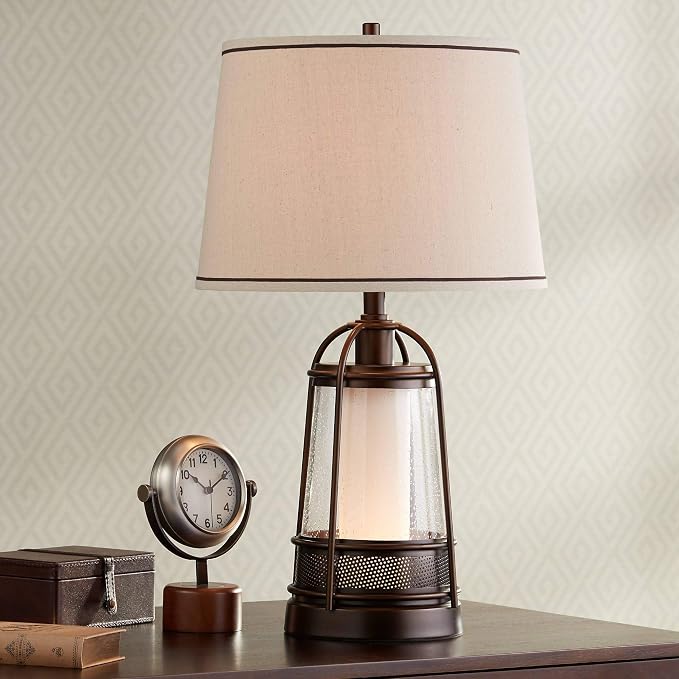 Iron Hugh 26" High Table Lamp Bronze Brown Lantern Night Light LED