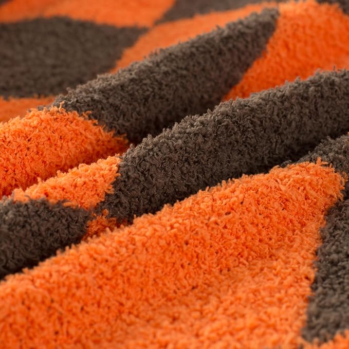 Carriediosa Checkered Throw Blanket 50x60, 400GSM Ultra Soft Microfiber | Orange, Fuzzy Fluffy Cozy Plush Knit Knitted Plaid Checker, Lightweight Cute Preppy Fall Blankets & Throws for Couch, Bed
