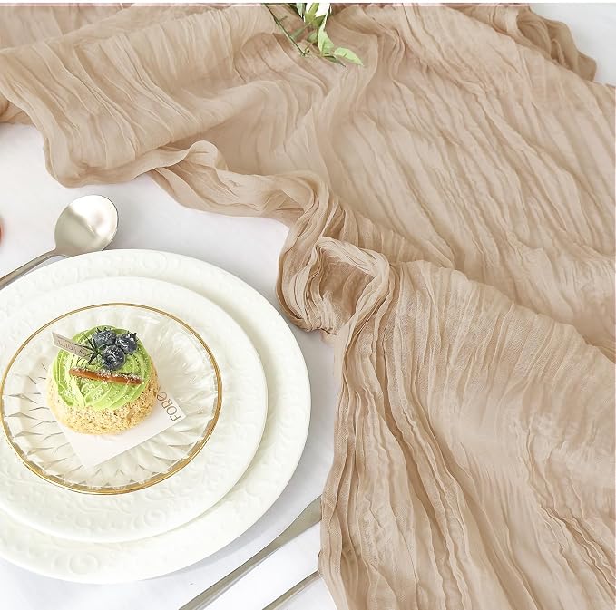 IVAPUPU Nude Table Runner 120 Inches for Wedding Birthday Party Home Decor | 2 Pcs Boho Gauze 10FT Cheesecloth Table Runners for Baby Shower Decorations Summer Garden Farmhouse