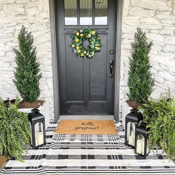 Fall Décor Plaid Rug, 3' x 5' Black&White Check Indoor/Outdoor Area Rug, Layering Rug for Hello/Welcome Door Mat, Machine Washable Cotton Woven Rugs for Farmhouse Front Porch, Entryway