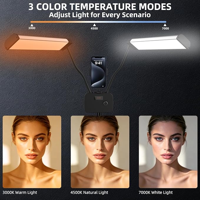 Tattoo Light, Dual Arms Lash Light with Tripod Stand & Phone Holder