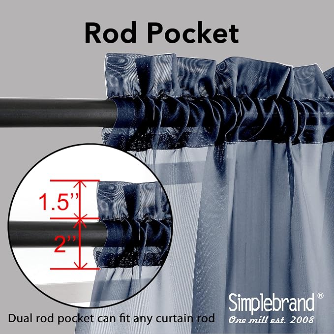 Simplebrand Blue Sheer Curtains 96 Inches Long, Light Filtering Rod Pocket Solid Color Window Sheer Curtain Panels, Elegant Curtains & Drapes for Bedroom 2 Panels (Navy Blue, 42" W x 96" L)