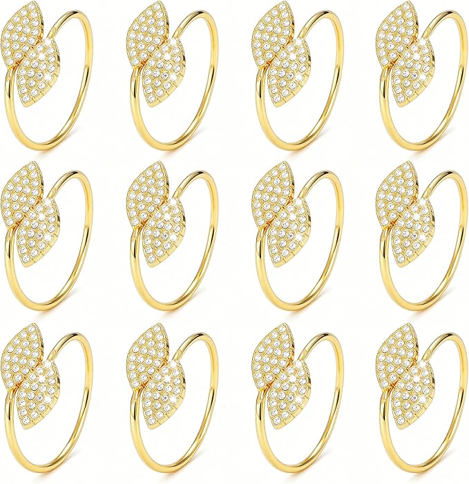 KPOSIYA Set of 20 Diamond Leaf Napkin Rings Metal Gold Napkin Holder Table Napkin Rings for Thanksgiving Day Christmas Dinning Table Parties Everyday (Diamond 20)