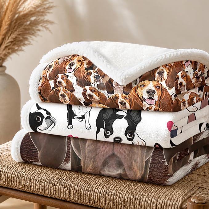 BlessLiving Throw Blanket, Brown Dog Animal Gift, 50x60 in | sherpa fleece fabric, Bassett Hound Dense Pet Blankets Puppy print, for couch or sofa, pet lovers, easy machine care