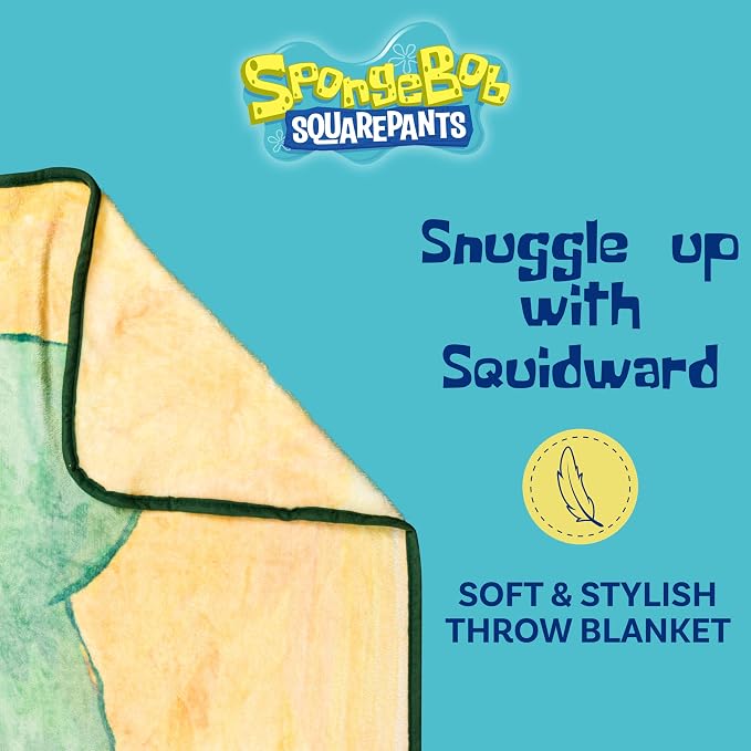 Silver Buffalo Spongebob Squarepants, Fleece Throw Blanket, 45x60in | Squidward Artwork, Soft and Cozy, 180 GSM