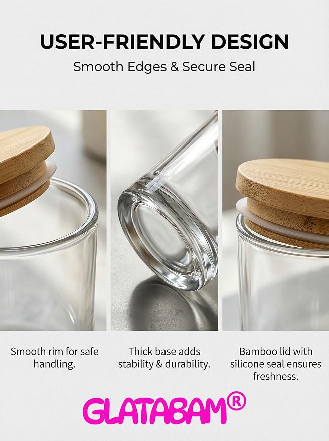 GLATABAM 7 OZ Candle Jars 12 Pack - Bulk Glass Candle Making Jars with Bamboo Lids & Labels, Heat Resistant Empty Reusable Candle Vessel for Containers(Clear)