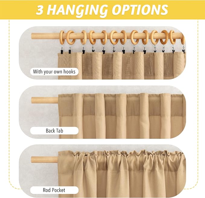 NICETOWN Linen Blend Living Room Curtains 84 inch Long 2 Panels Set, Rod Pocket & Back Tab Privacy Added Thick Flax Semi Sheer Window Curtains & Drapes for Bedroom/Farmhouse, Burlap, W55 x L84
